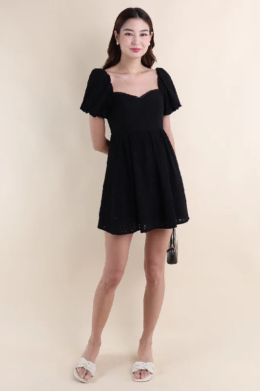 EMBER PUFF SLEEVES EYELET DRESS IN BLACK Sexy unclassified dresses