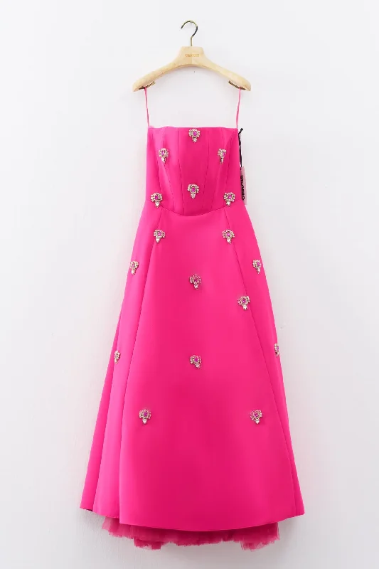 Fuchsia Front Stone Embroidered Strapless A-Line Evening Dress Trendy unclassified dresses