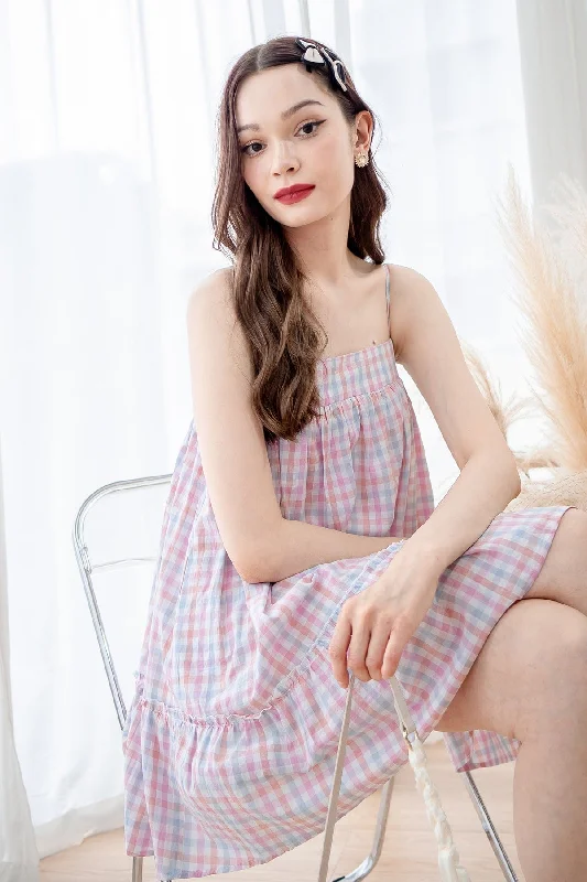 LICHFIELD GINGHAM ROMPER DRESS IN PINK Chiffon unclassified dresses