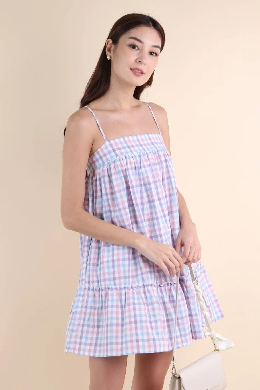 LICHFIELD GINGHAM ROMPER DRESS IN PURPLE Chic unclassified dresses