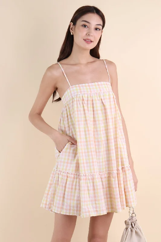 LICHFIELD GINGHAM ROMPER DRESS IN YELLOW Vacation unclassified dresses