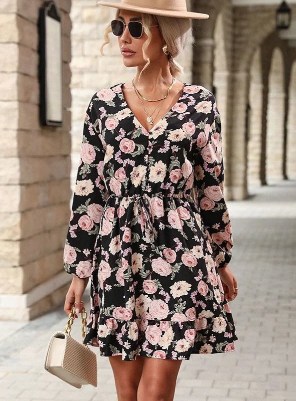 Long Sleeve V-Neck Printed Dress ASOS floral dresses