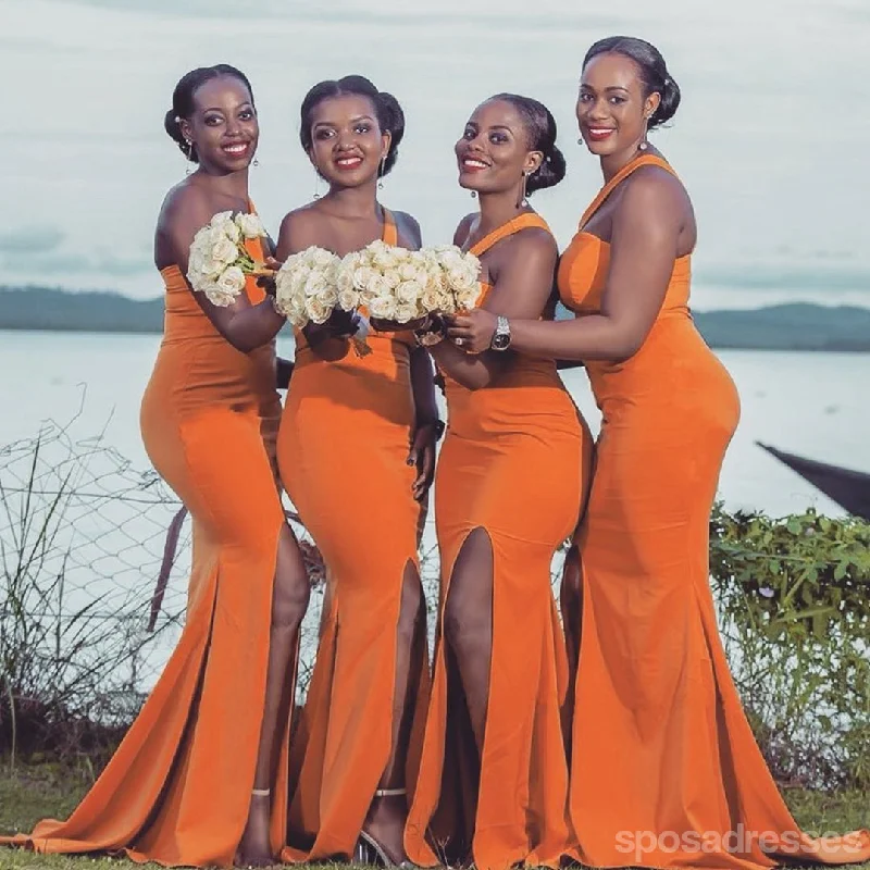 Mermaid Orange One Shoulder High Slit Cheap Bridesmaid Dresses Gown Online, WG1052 Beach unclassified dresses