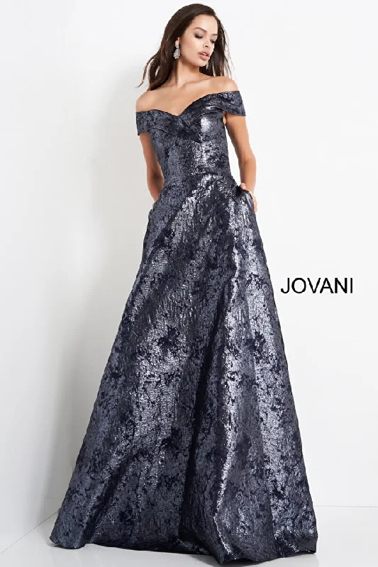 Metallic Off Shoulder A-Line Gown By Jovani -03674 Chiffon unclassified dresses