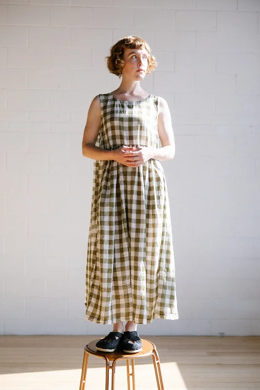 Metta - Dahlia Dress - Olive Check Cotton Voile Bright color unclassified dresses