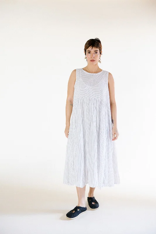 Metta - Dahlia Dress - White Stripe Cotton Voile Velvet unclassified dresses