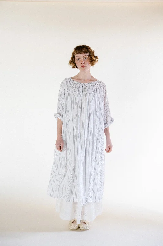 Metta - Elle Gathered Dress - White Stripe Cotton Voile Everyday wear unclassified dresses