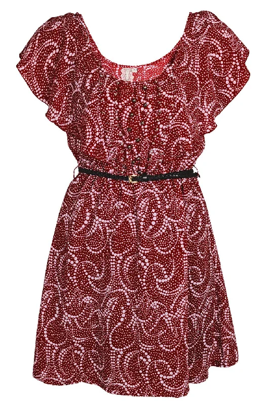 PALU Ruffled Burgundy Dress Floral unclassified dresses