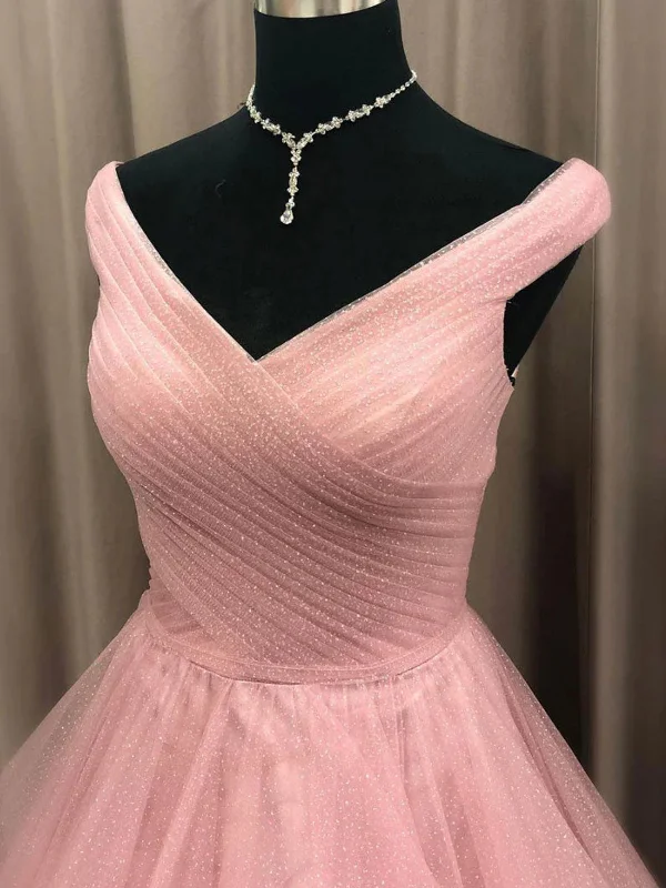 Off the Shoulder Light Pink Prom Dresses, Off Shoulder Light Pink Formal Evening Dresses Minimalist unclassified dresses