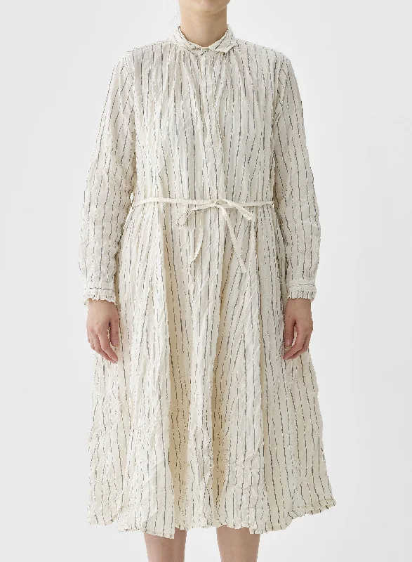 Pas De Calais - Crinkle Cotton Stripe Dress Ivory Striped unclassified dresses