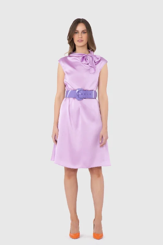 Purple Dress with Belt and Scarf Detail Casual chic unclassified dresses