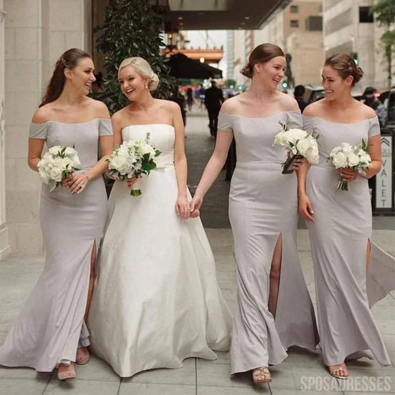 Simple Sheath Off The Shoulder Side Slit Bridesmaid Dresses Online, WG870 Monochrome unclassified dresses