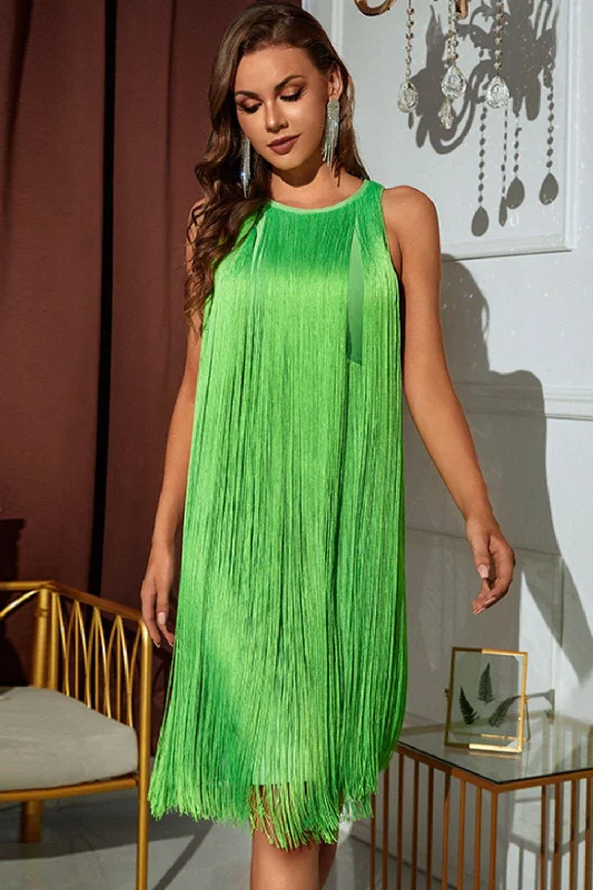 Sleeveless Round Neck Fringe Dress Cocktail unclassified dresses