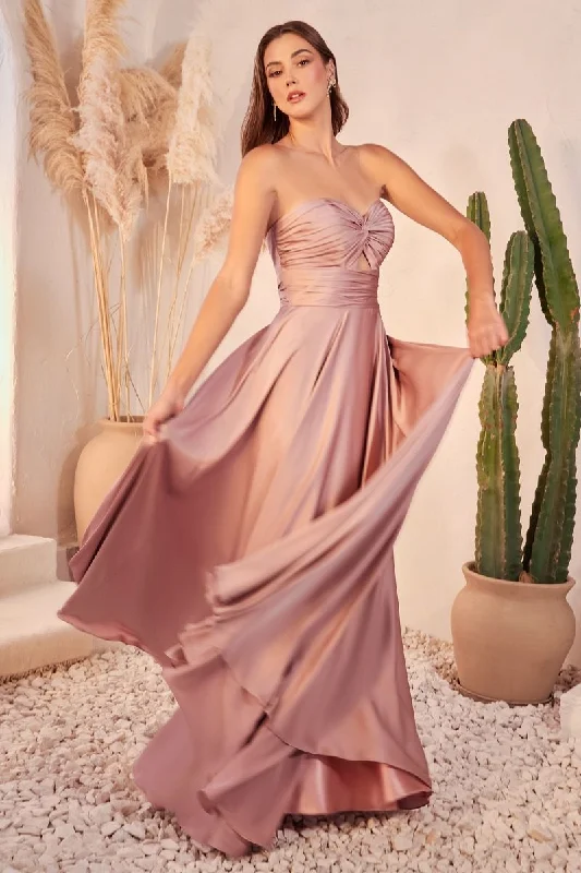 Strapless A-Line Satin Dress By Cinderella Divine -7496 Street style unclassified dresses