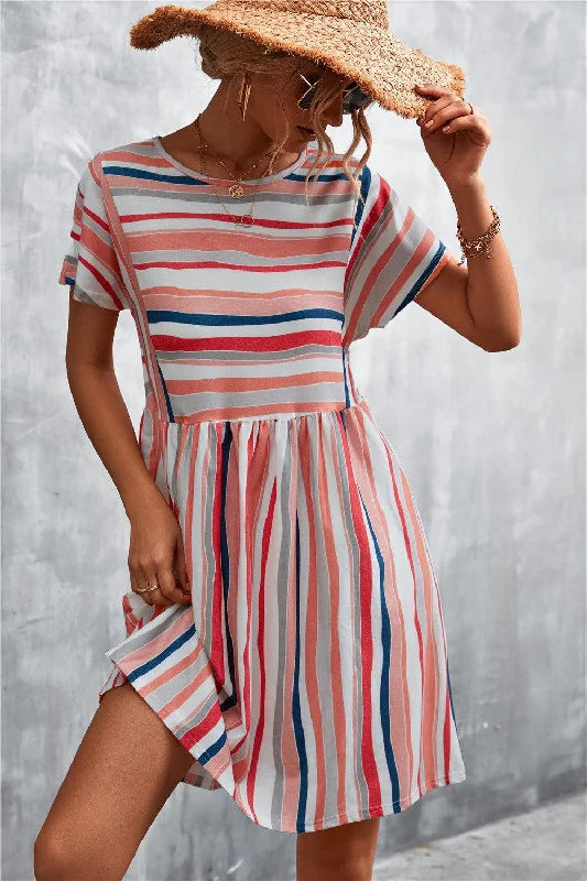 Striped Round Neck Dress Casual chic unclassified dresses