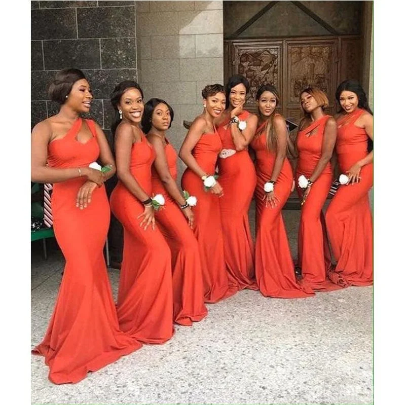 Unique Mermaid Orange Sleeveless One Shoulder Bridesmaid Dresses Gown Online, WG1005 Off-shoulder unclassified dresses