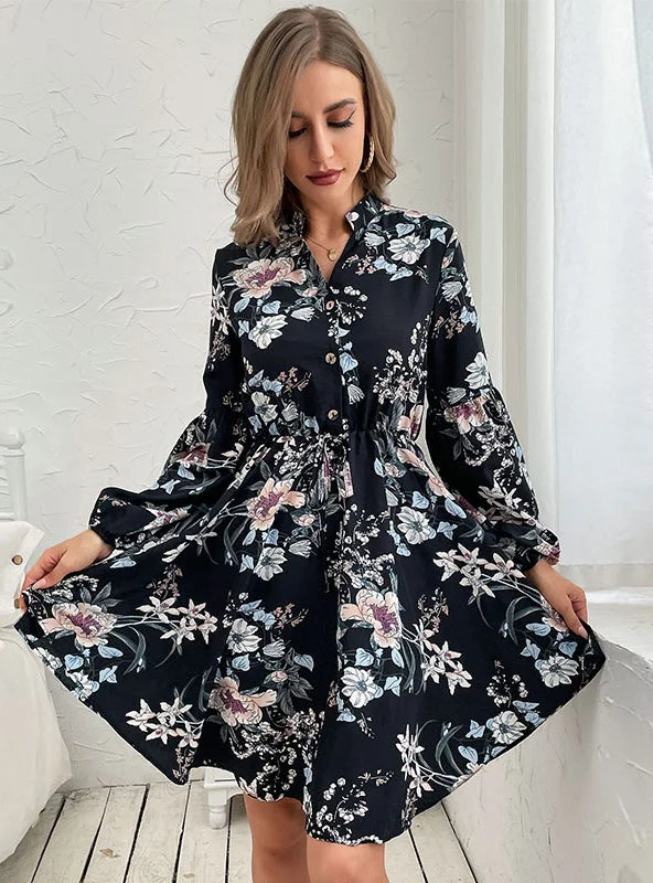 V-neck Long Sleeve Printed Dress Best floral dresses for tall women