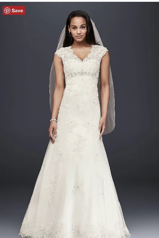 David's Bridal Lace Over Satin Casual Lace Dress