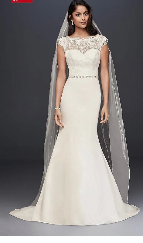 David's Bridal Illusion Lace Layered Lace Dress