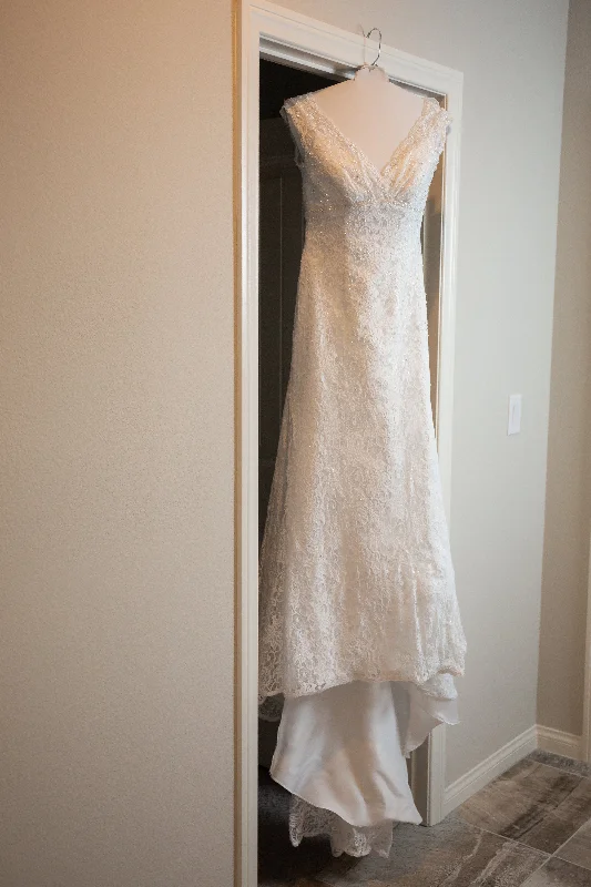 David's Bridal Beaded Lace Trumpet Lace Bridesmaid Gown