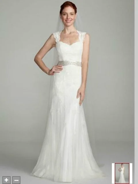 David's Bridal Cap Sleeve Lace Trumpet Full Lace Dress