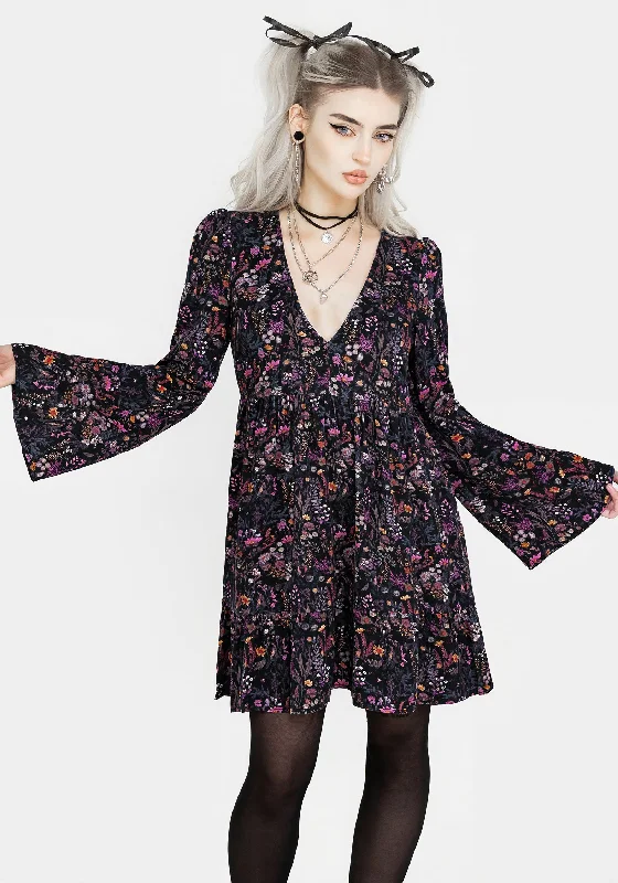 Heliotrope Floral Mini Smock Dress Elegant Mini Skirt