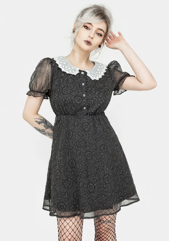 Phantasma Lace Collar Mini Dress Raw Hem Mini Skirt