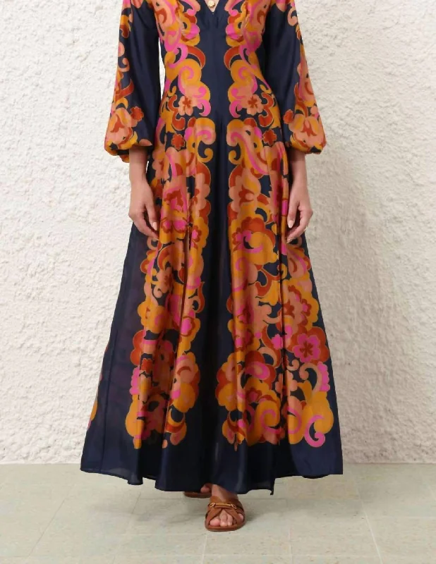 Acadian Long Sleeve Maxi Dress In Navy Paisley Maxi Skirt Trend