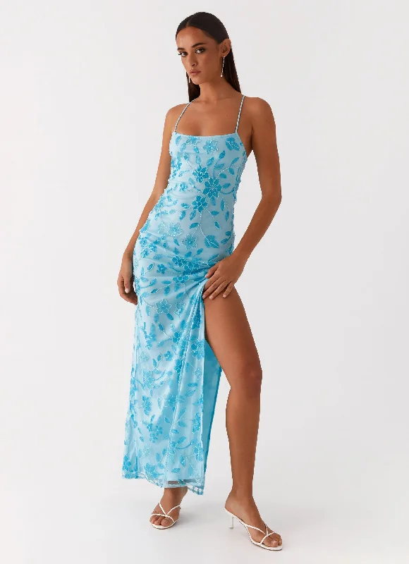 Bright Lights Beaded Maxi Dress - Blue Sexy Maxi Skirt