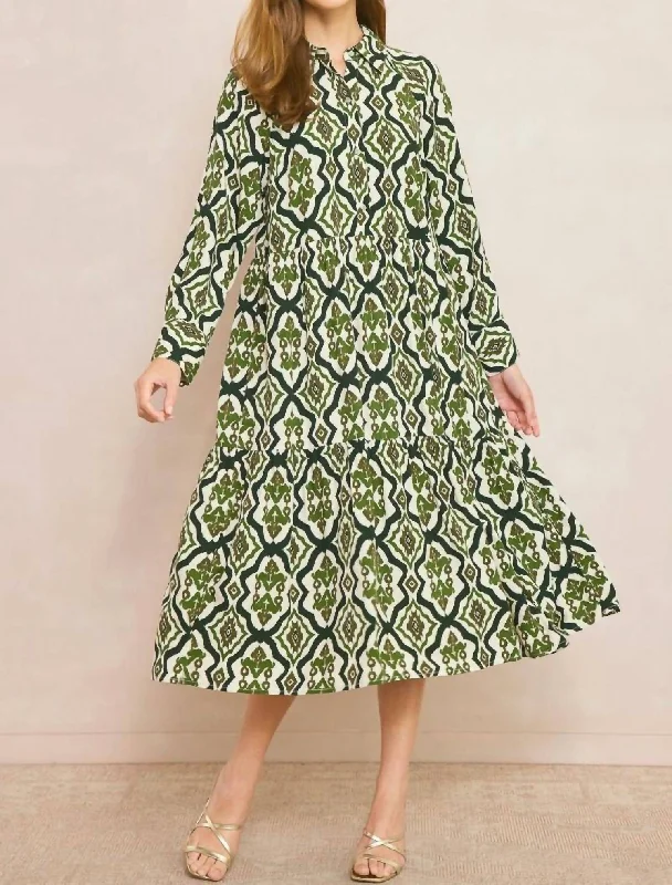 Braver Than Belief Midi Dress In Green Stylish Pleated Skirt