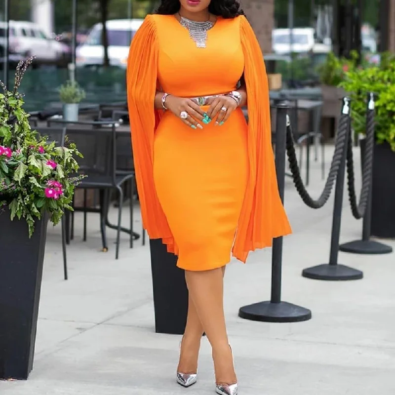 Evening Dinner Party Orange Long Sleeve Dress Autumn Fall Women Bodycon High Waist Plus Size 3XL Female Pencil Midi Dress Bright Midi Skirt