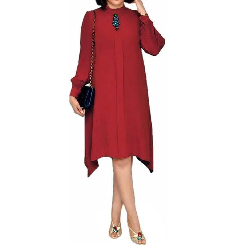 Loose Orange Female Midi Dress Casual Daily Office Lady Workwear Dress Autumn African Long Sleeve Female Vestiods Robe Elegant Midi Look