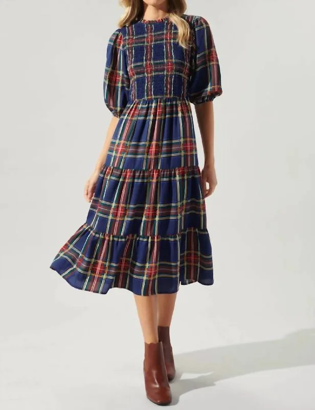 Plaid Smocked Midi Dress In Lakeview Midi Skirt Party