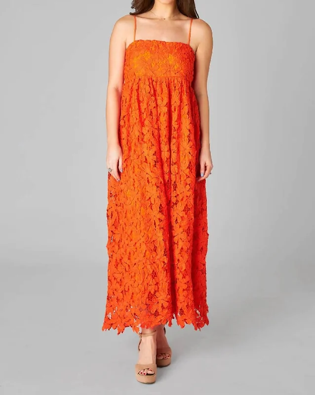 Tiana Lace Midi Dress In Orange Bohemian Midi Skirt