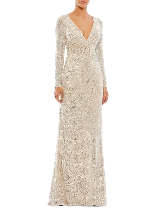 Womens Sequined Long Evening Dress High Neck Sequin